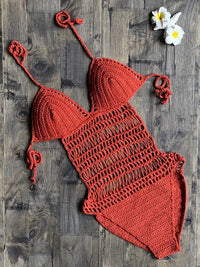 Bohème Crochet Monokini fait à la main une pièce body Sexy dos nu à bretelles maillots de bain maillot de bain évidé femmes