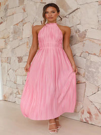 Elegant Pink Backless Halter Maxi Dress