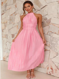 Elegant Pink Backless Halter Maxi Dress