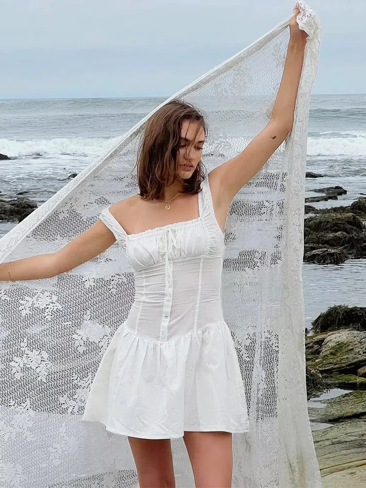 Mini robe d'été sans manches en coton blanc