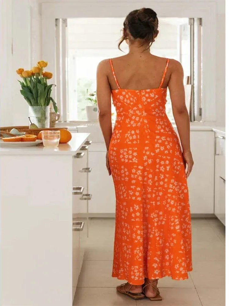 Robe longue de plage chic avec imprimé floral vibrant