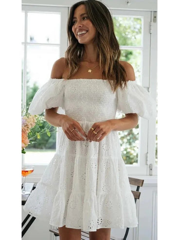 Robe courte de plage en coton à manches bouffantes