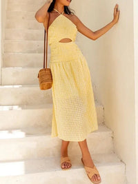 Yellow Tie Back Strapless Halter Maxi Summer Sundress