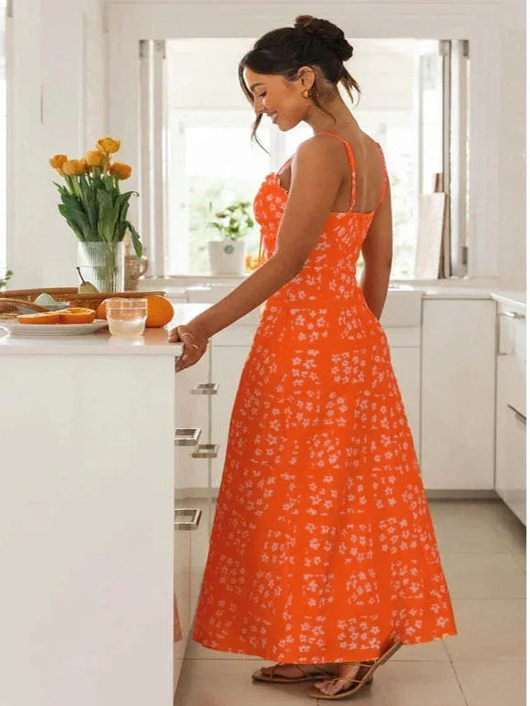 Robe longue de plage chic avec imprimé floral vibrant