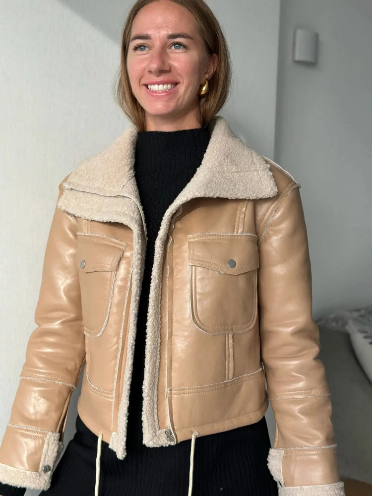 Women's Faux Leather Lambswool Jacket