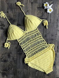 Bohème Crochet Monokini fait à la main une pièce body Sexy dos nu à bretelles maillots de bain maillot de bain évidé femmes