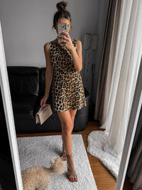 Short Sleeveless Leopard Print Sundress