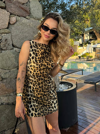 Short Sleeveless Leopard Print Sundress