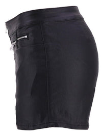 Black High Waist Decorative Zipper Faux Leather Shorts - Thingy-London