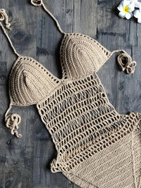 Bohème Crochet Monokini fait à la main une pièce body Sexy dos nu à bretelles maillots de bain maillot de bain évidé femmes