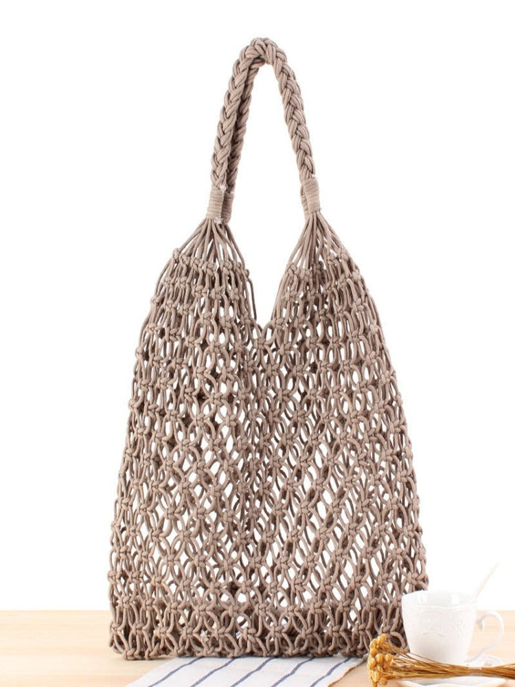 Bohemian Handmade Crochet Bags for Women Hollow Out Shoulder Bag Solid Beach Bags for Women