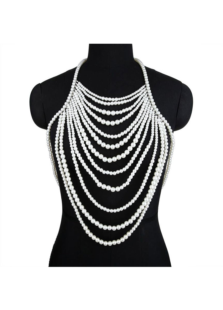 Pearl Body Chain Necklace Adjustable Size Pearl Shoulder Chain