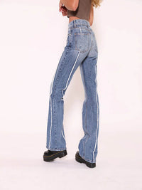 Denim Tassel Stretch Woven Straight Trousers