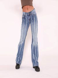 Denim Tassel Stretch Woven Straight Trousers