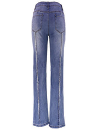 Denim kwast stretch geweven rechte broek