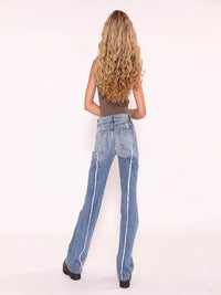 Denim kwast stretch geweven rechte broek