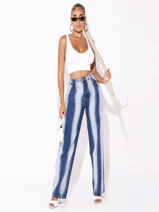 Gradient Color Denim Stretch Woven Straight Trousers