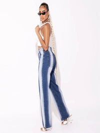 Gradient Color Denim Stretch Woven Straight Trousers