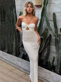 Long Maxi Sundress with Side Slit in White Lace