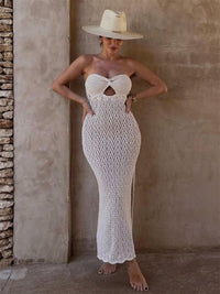 Long Maxi Sundress with Side Slit in White Lace