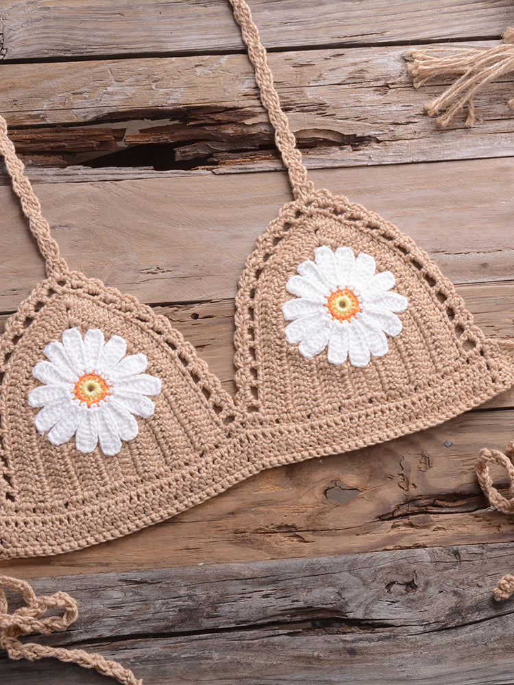 Bohemian Handmade Crochet  Flowers Bikinis Set