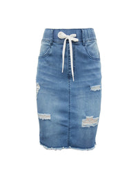 Mid Blue Washed Denim 4 Pockets Mini Wikkel Heup Rok