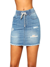 Mid Blue Washed Denim 4 Pockets Mini Wikkel Heup Rok