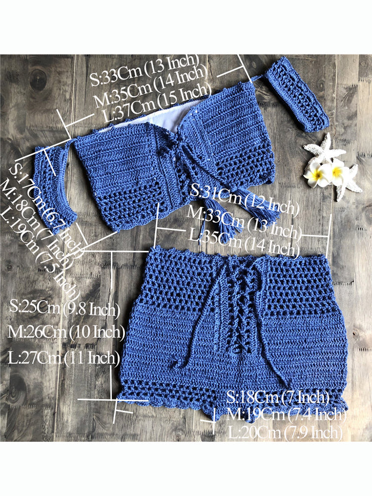 Handmade Crochet Swimsuits Women Sexy Boho Knitted Swimwear Holiday Bikinis Sets Summer Boho Bathing Suits