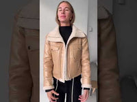 Veste en similicuir et laine d'agneau pour femme