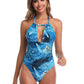 Printed Sexy Deep V One Piece Swimsuit - Thingy-London