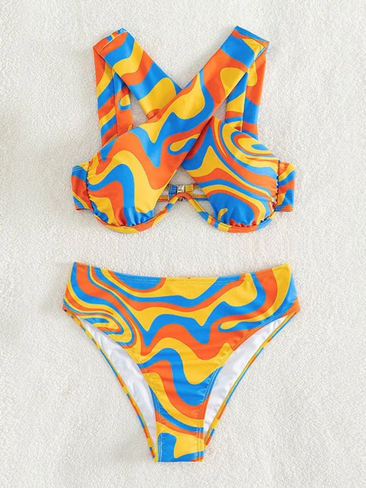Sexy Stripe Printed Halter Two Pieces Bikini - Thingy-London