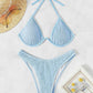Solid Color Backless Beach Two Pieces Bikini Set - Thingy-London