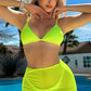 Trendy Solid Color Halter Neck Three Pieces Bikini Set - Thingy-London