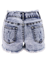 Washed Bleached Ripped Raw Hem Denim Shorts - Thingy-London