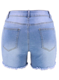 Washed Decrotive Joint Seam Raw Hem Denim Shorts - Thingy-London