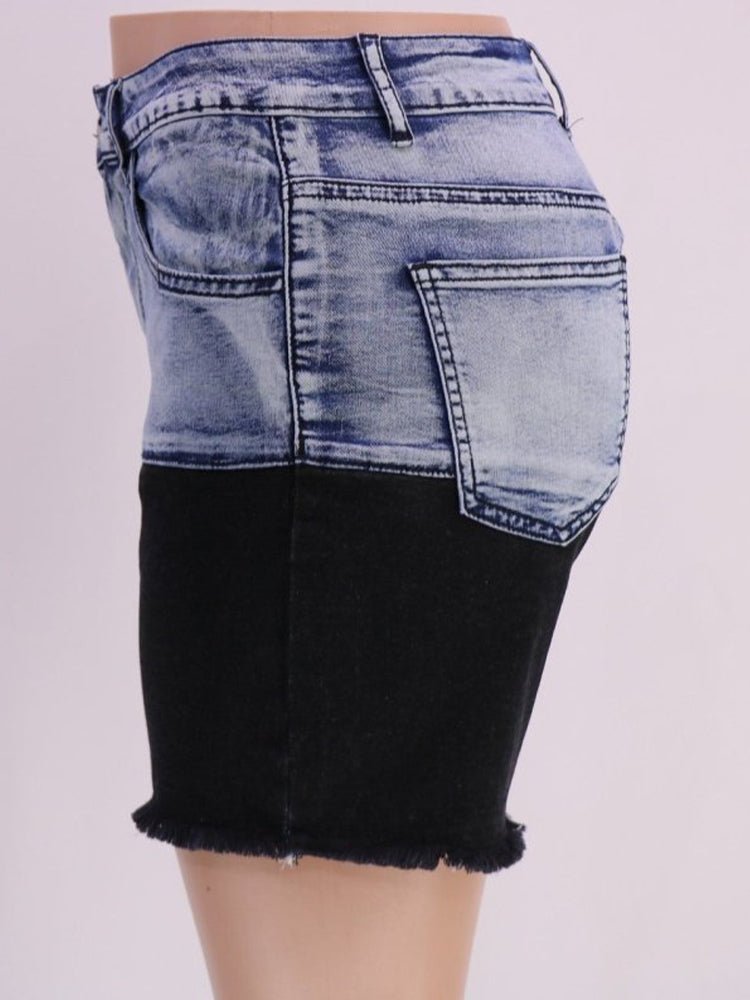 Washed Decrotive Joint Seam Raw Hem Denim Shorts - Thingy-London