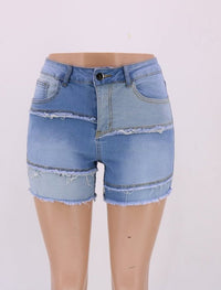 Washed Decrotive Joint Seam Raw Hem Denim Shorts - Thingy-London