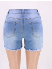 Washed Decrotive Joint Seam Raw Hem Denim Shorts - Thingy-London