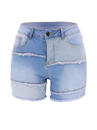 Washed Decrotive Joint Seam Raw Hem Denim Shorts - Thingy-London