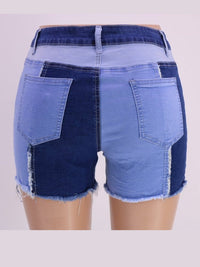 Washed Decrotive Joint Seam Raw Hem Denim Shorts - Thingy-London