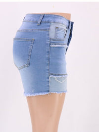 Washed Decrotive Joint Seam Raw Hem Denim Shorts - Thingy-London