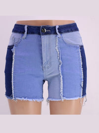 Washed Decrotive Joint Seam Raw Hem Denim Shorts - Thingy-London