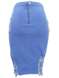 Washed Denim Zipper Mini Wrap Hip Skirt