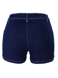 Washed Eyelet Bandage With Decorative Zipper Denim Shorts - Thingy-London