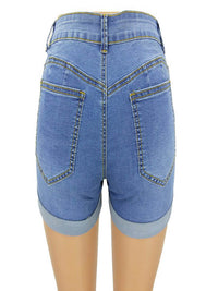 Washed Turn Up Hem Ripped Denim Shorts