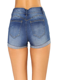 Gewassen omgeslagen zoom gescheurde denim shorts