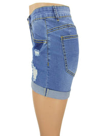 Gewassen omgeslagen zoom gescheurde denim shorts