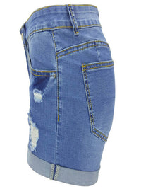 Short en jean déchiré à ourlet retroussé délavé