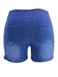 Washed High Waist Decoretive Button Denim Shorts - Thingy-London