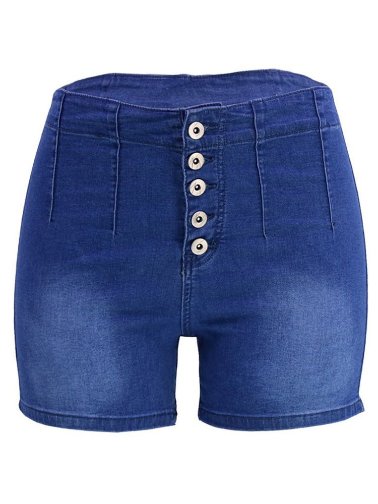 Washed High Waist Decoretive Button Denim Shorts - Thingy-London